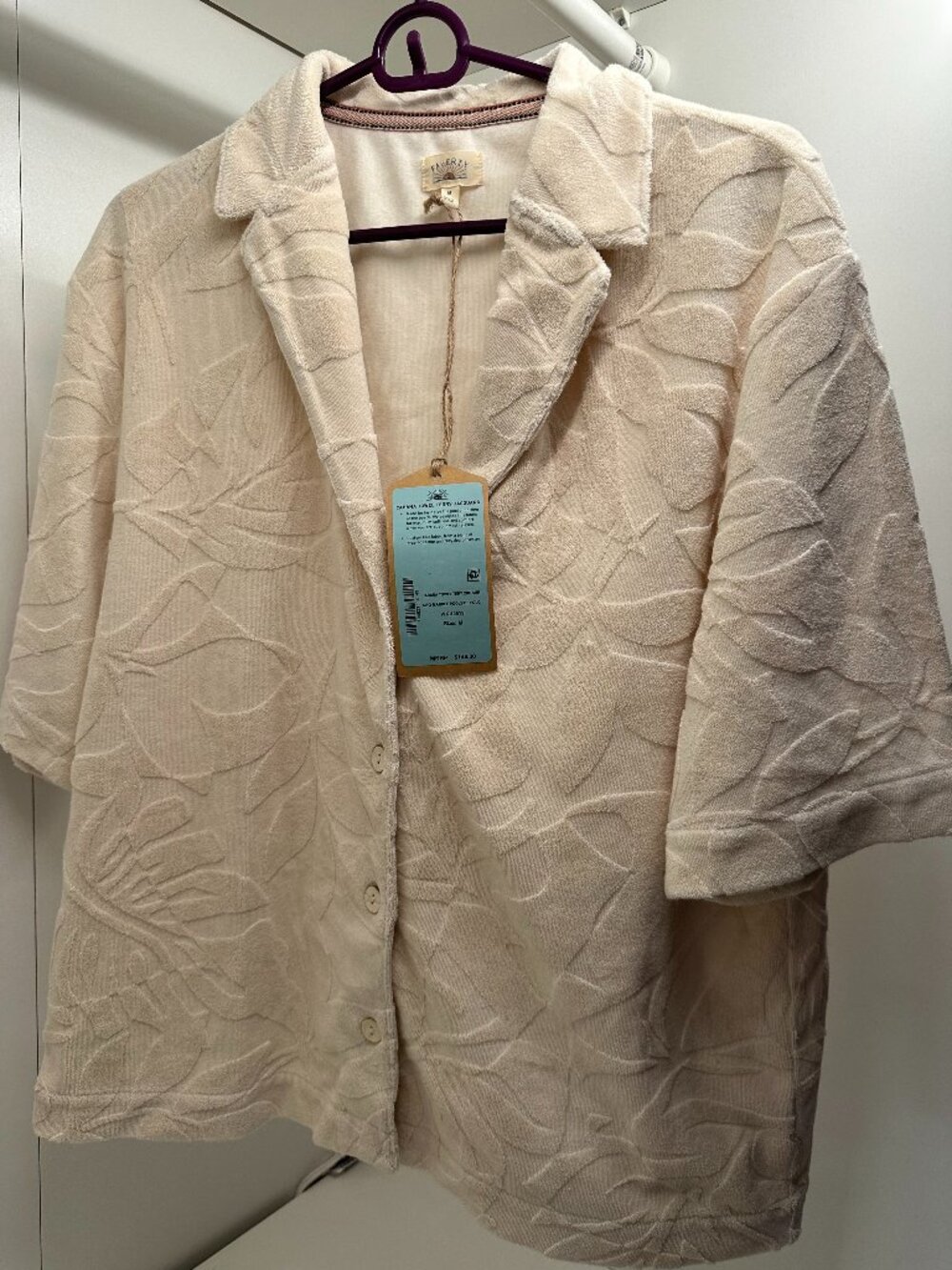 NWT Faherty Cabana Towel Terry Jacquard Camp Shirt Marble Poolside Cream Size M
